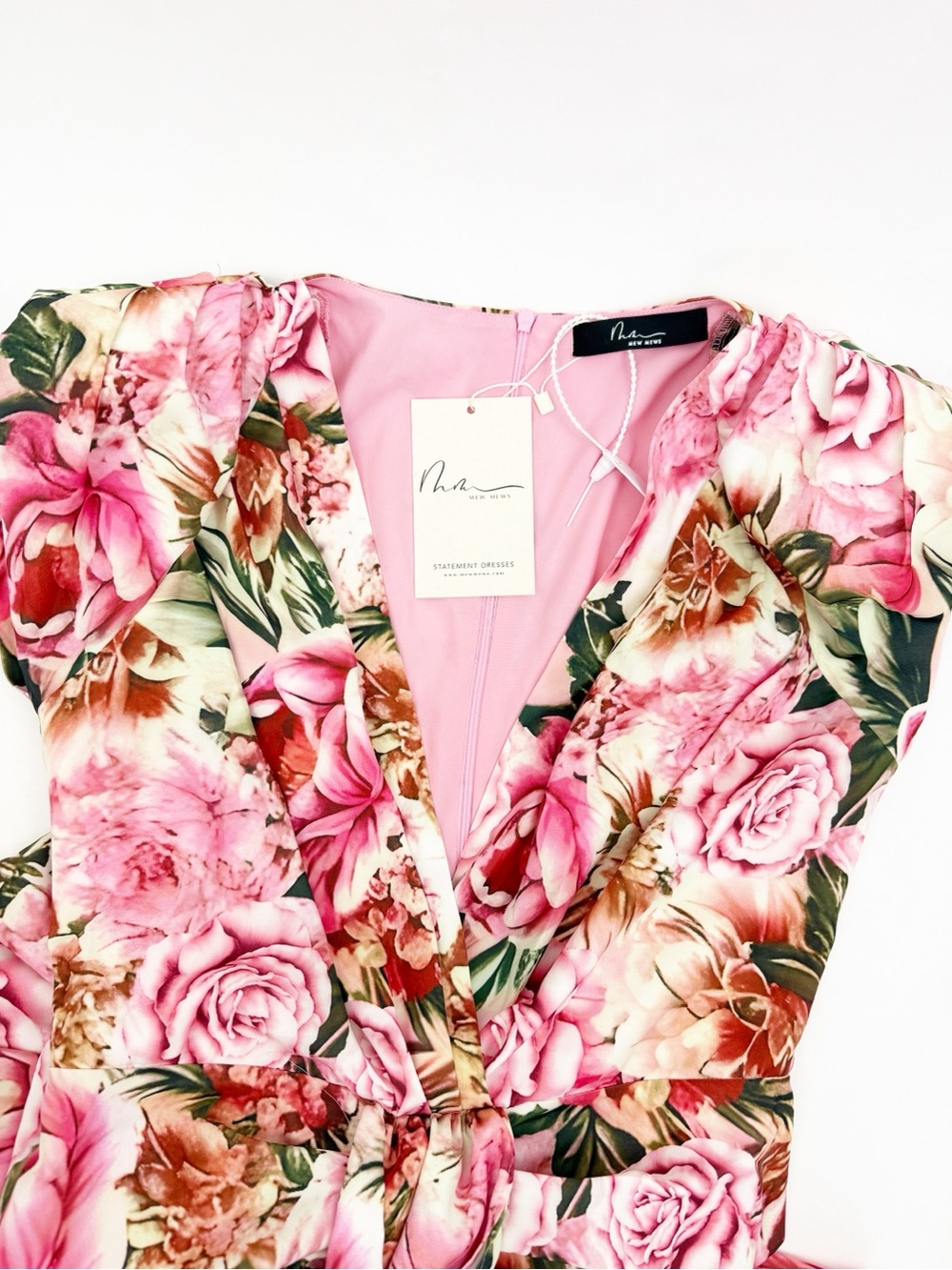 Mew Mews Quinta Deep V Neck Floral Printed Ruched Midi Statement Dress - Picture 6 of 16
